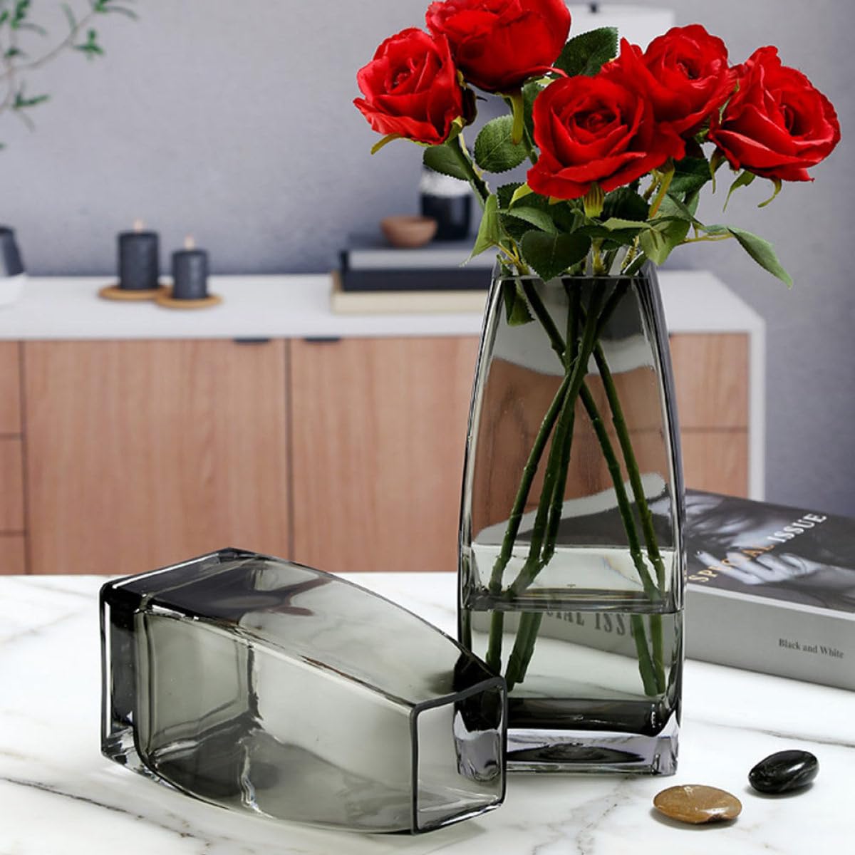 SHINEOFI Moderne Nordische Glasvase Transparent Tisch Glasblumenbehälter aus Glas Dekorative Aufbewahrungs und Hydroponikvase für Wohnzimmer und Wohndeko
