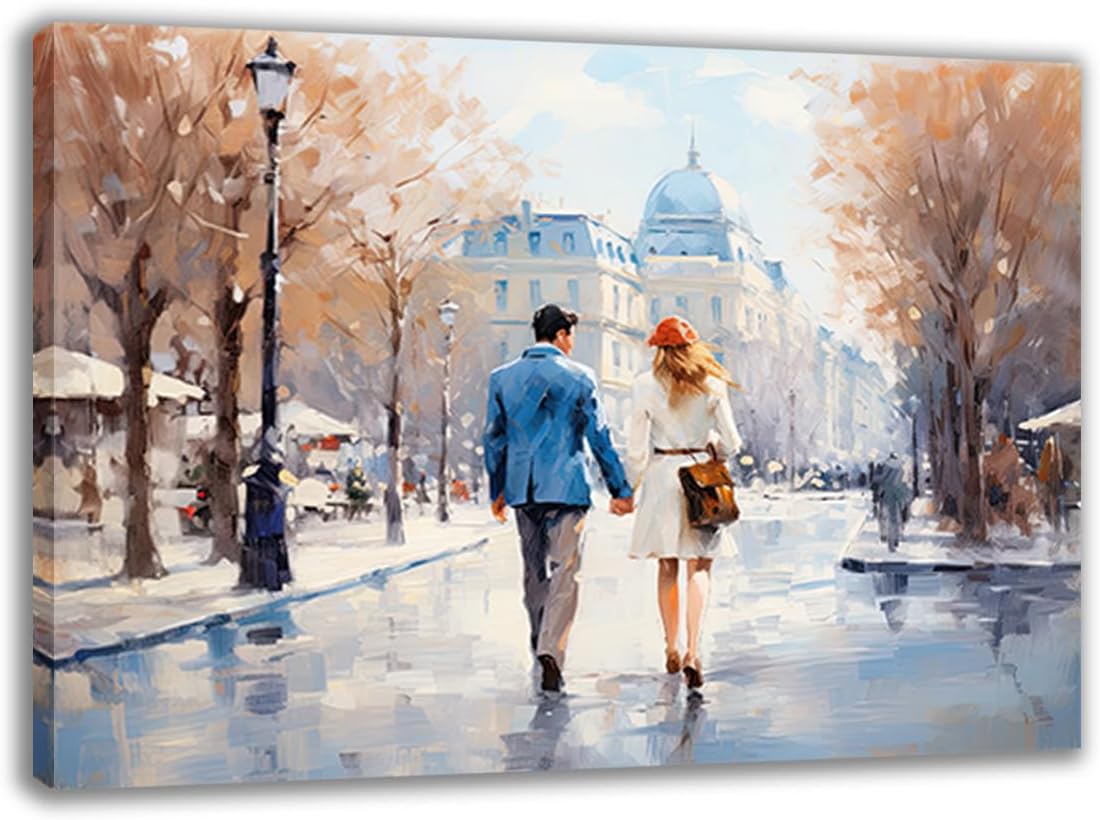 MODOJOART Paris Canvas Wall Art, Eiffel Tower Pedestrians Picture Print Paris Cityscape Painting Artwork for Study Bedroom Decor(Artwork-02, 18"x12")