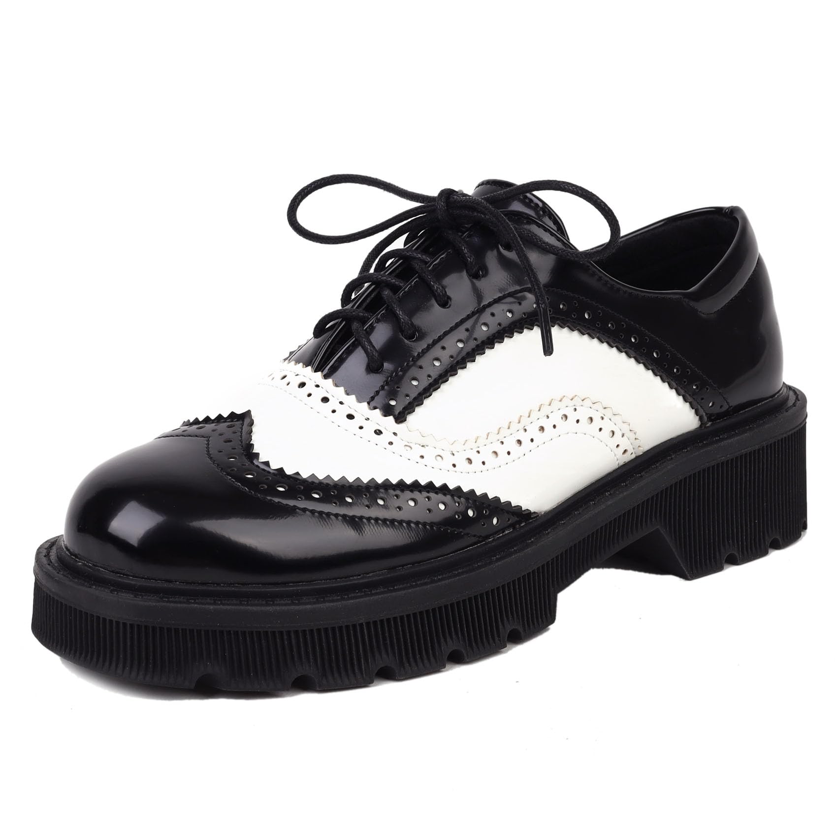 Bellirala Womens Wingtip Two Tone Oxfords Chunky Low Heels Brogues Retro Round Toe Saddles Shoes