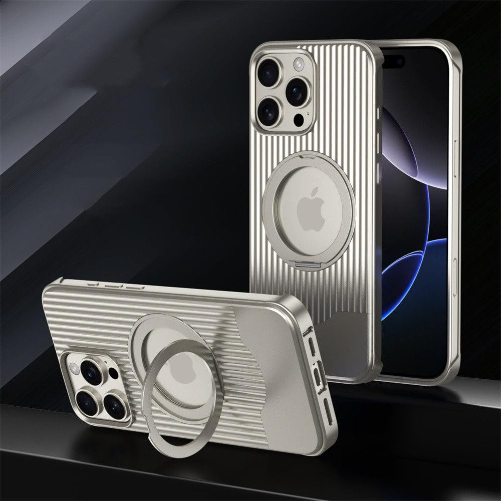 Magnetyczny uchwyt teleskopowy metalowy antypoślizgowy pokrowiec na telefon komórkowy do iPhone'a 15 16 Pro Max 16 Plus, ładowanie bezprzewodowe, odporny na wstrząsy, szary, do iPhone'a 15 Pro