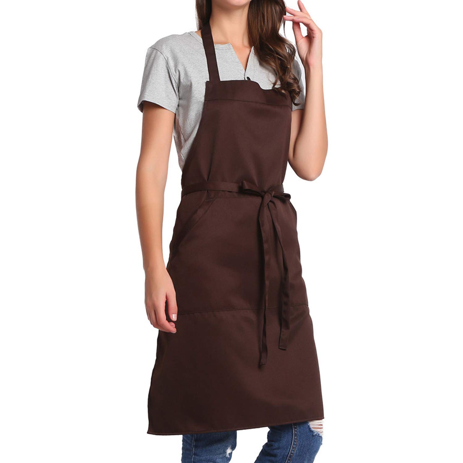 Adjustable Bib Apron with Long Ties for Women Men 18 Colors Chef Kitchen Cooking