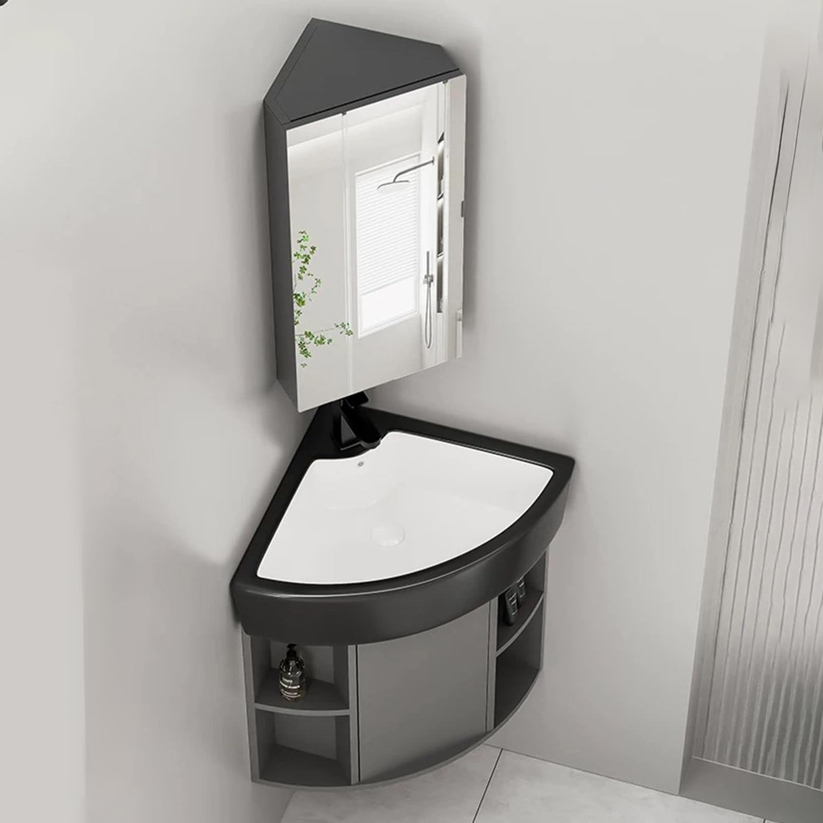 GLJTUO Corner Bathroom Vanity with Sink and Cabinet Wall Mounted Corner Ceramic Ink Cabinet for Small Spaces,One Color-42cm/16.5in