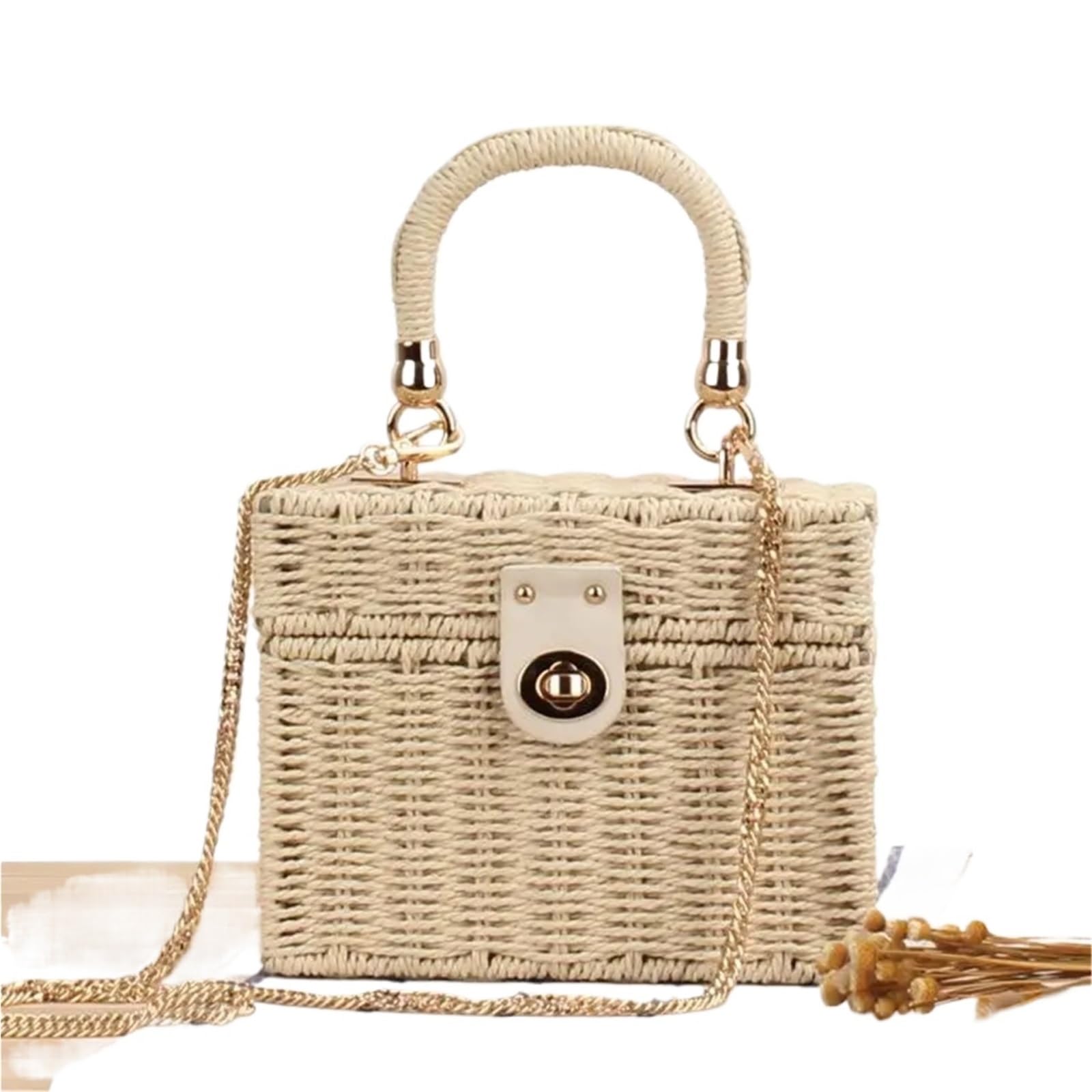 Bolso Bandolera de Doble Uso, Informal, Tejido, de Paja, for Playa(Beige)