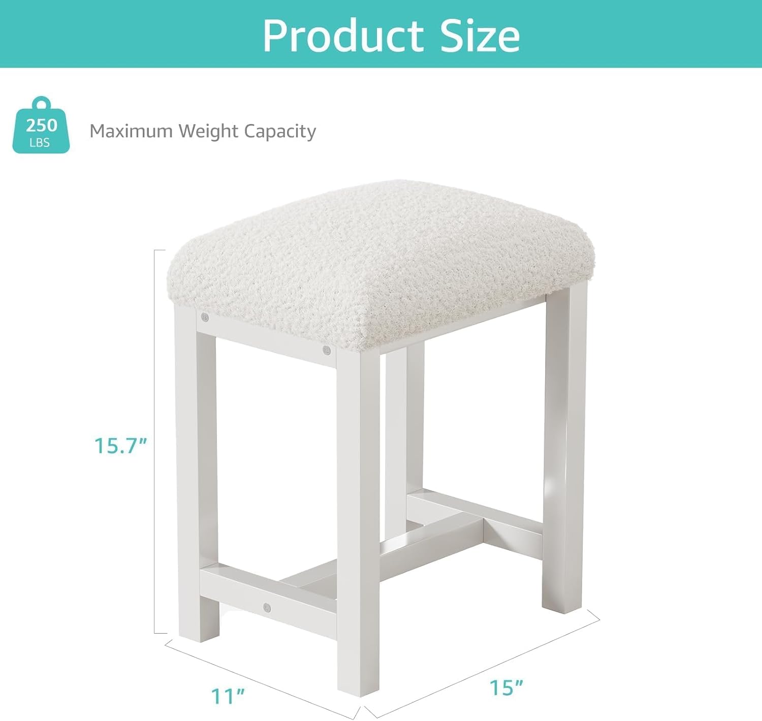Small Vanity Stool, Cute Vanity Stools with Faux Teddy Fur Cushion, White Makeup Vanity Chair for Small Spaces, Living Room, Bedroom, Bathroom, Entryway, Ottoman Foot Rest for Couch Sillas Modern