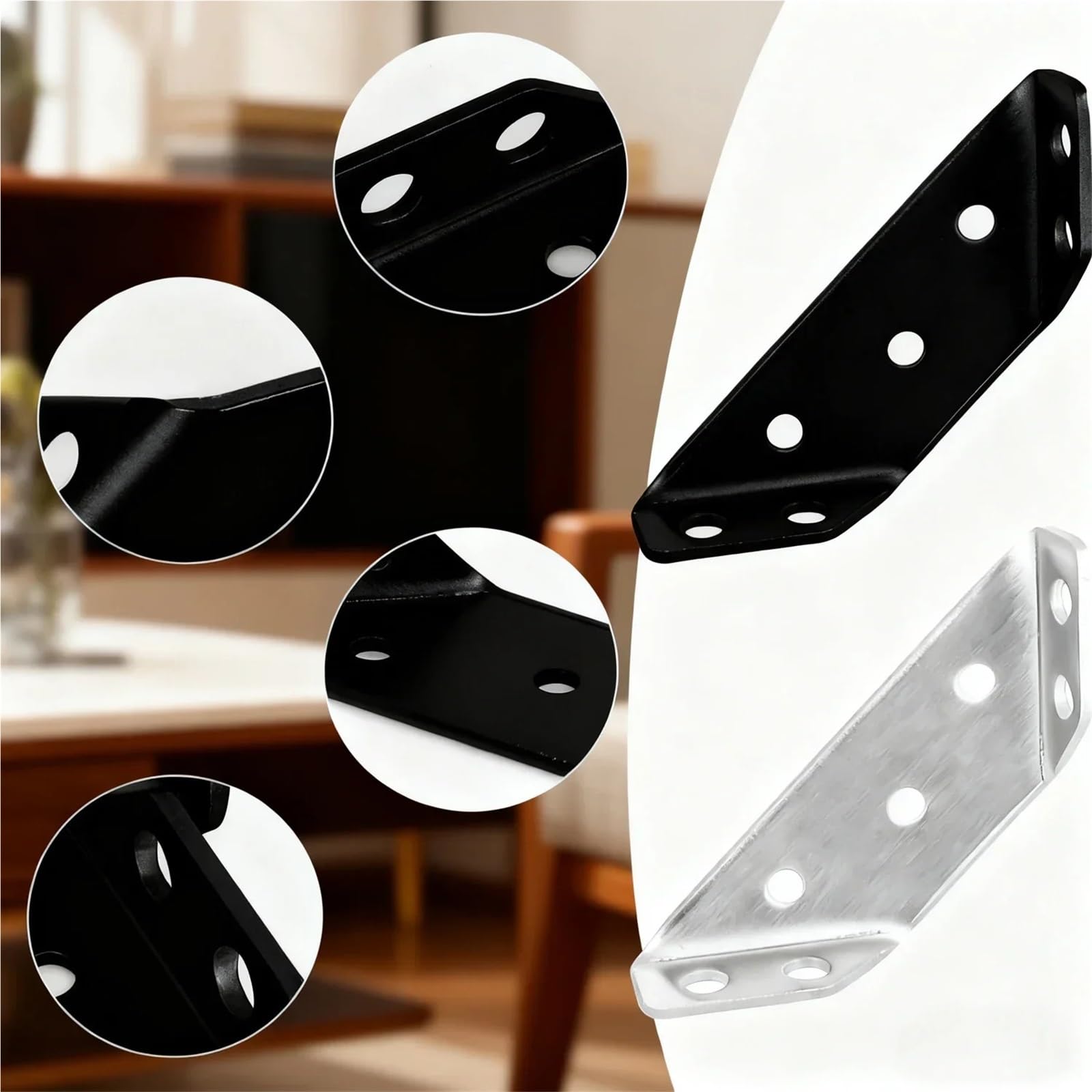Staffe A L Angolari Metallo Staffe angolari in acciaio inossidabile 4/8/16 pezzi, connettore angolare for mobili for supporto for armadietti e scaffali, kit staffe angolari(Black 16pcs)