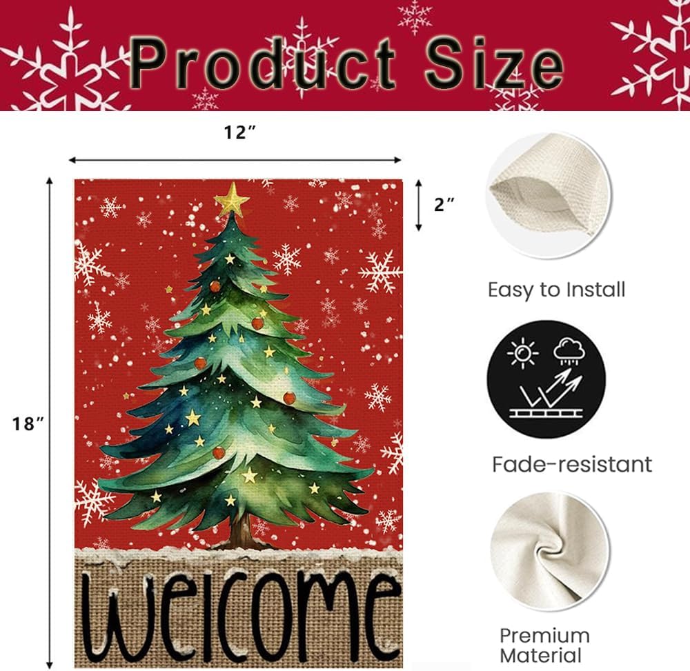 Christmas Tree Welcome Garden Flag 12x18 Inch Double Sided Red Small Outside Winter Snowflake Seasonal Holiday Yard Porch Outdoor Decoration - Image 5