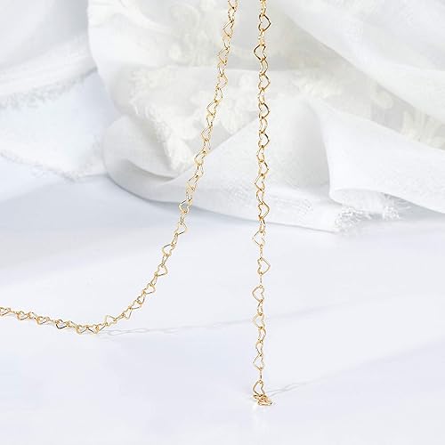 Miniatura 4 de CHGCRAFT Cadenas de eslabones de corazón de latón de 16.4 pies, cadenas de cable de oro soldado con broches de langosta y anillos de salto para