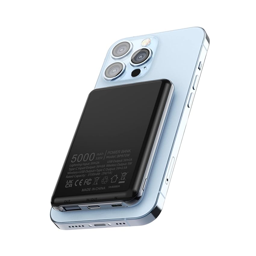 Immagine del prodotto Power Bank Wireless Magnetico 5000mAh, KOOSEED Caricatore Portatile Powerbank Compatibile con Magsafe, con USB-C e USB-A Uscita, for iPhone 15/14/13/12/Pro/Pro Max (Nero)