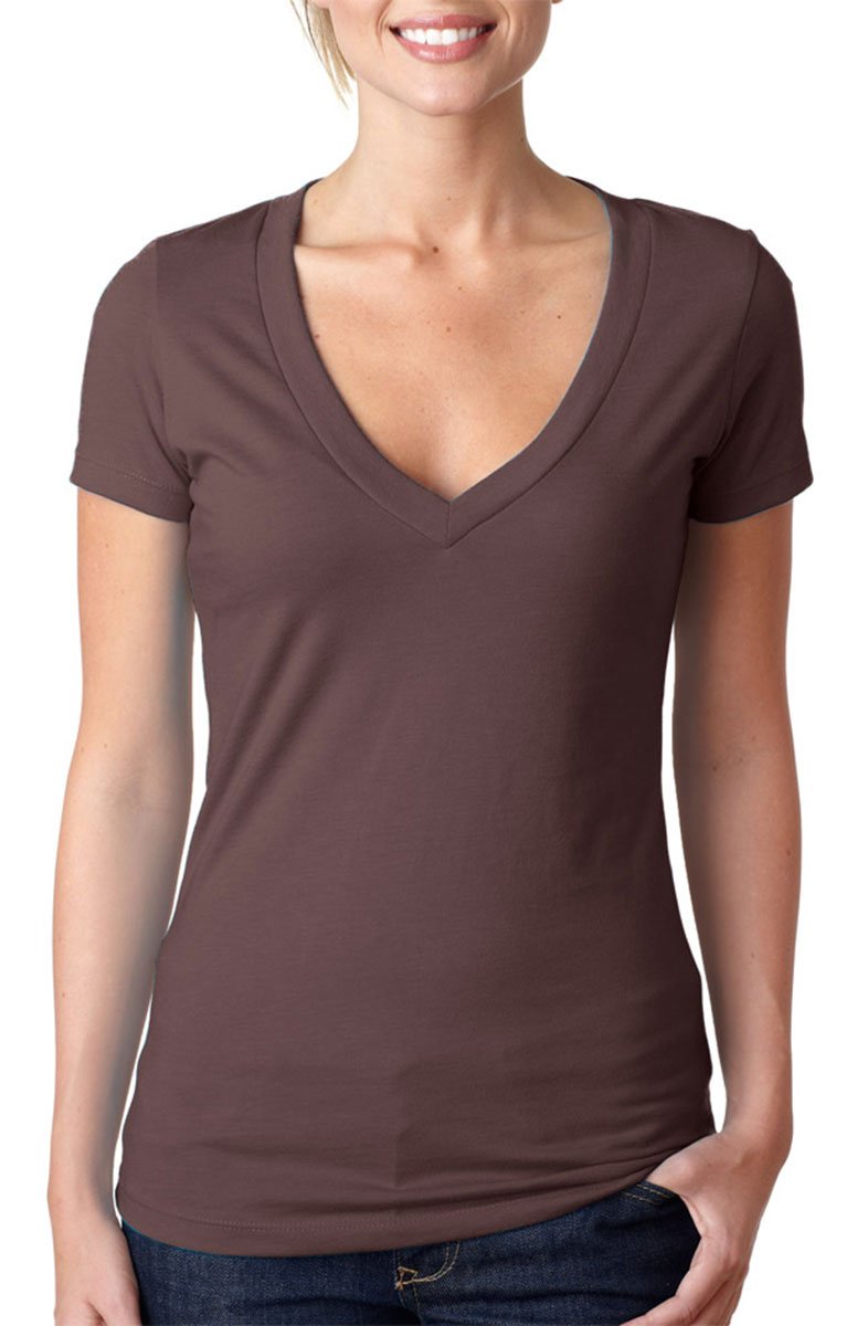 Next Level Women's CVC Deep V-Neck T-Shirt, Espresso, Small (Pack of 6)