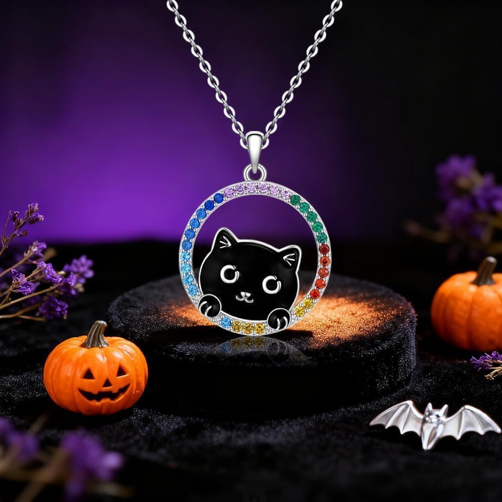 925 Sterling Silver Cat Necklace for Women Black Cat Necklace Pendant Jewelry Gift for Women - Image 8