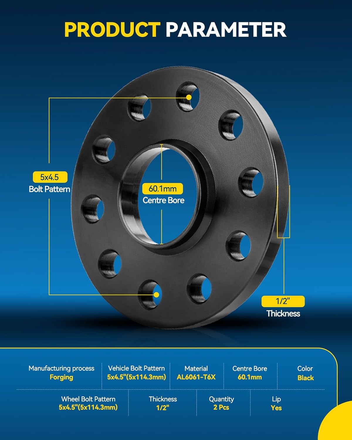 PHILTOP 5x4.5 Wheel Spacers 1/2 inch Compatible with Camry,5x114.3mm Hub Centric Spacer with 60.1mm Hub Bore, fit for RAV4, Sienna, Highlander, RX350, Venza, ES350, Avalon, ES330, Prius V, RX330, 2Pcs