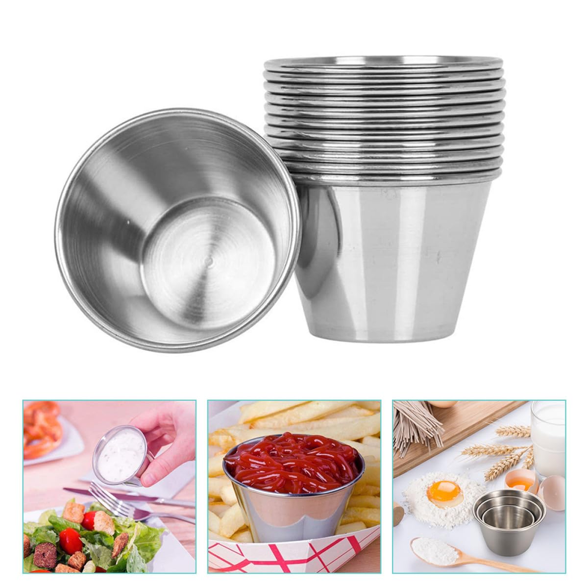 12 Pezzi Tazze per Salse in Acciaio Inossidabile Argent | Forma Rotonda, Resistenti All’usura, Comode da Riporre, per Negozi Alimentari e Tavola