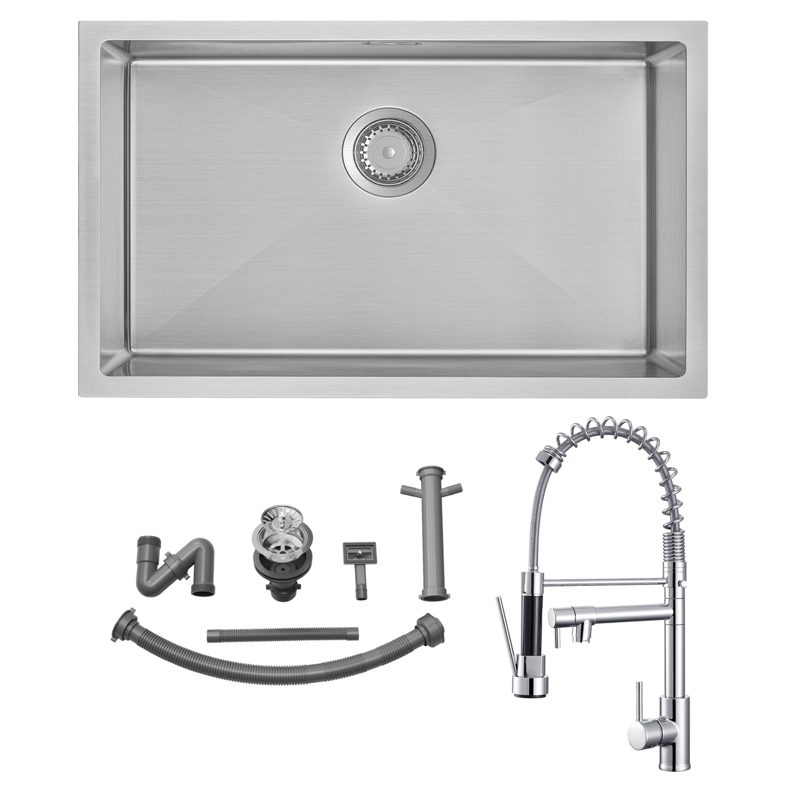 Auralum Lavello Cucina 1 Vasca 70 x 44 cm + Rubinetto Lavello Cucina con Doccetta Estraibile & Doppia Modalità