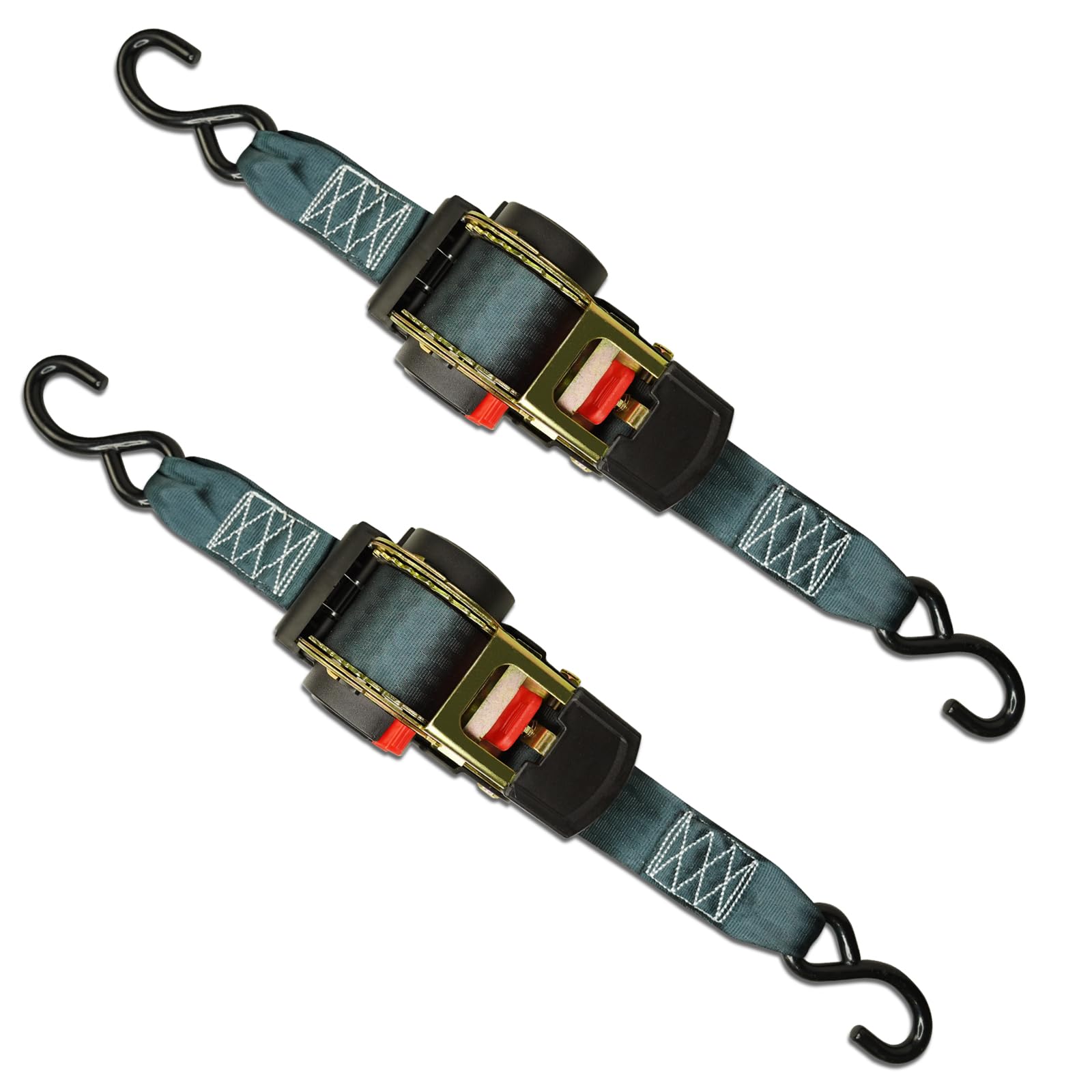 ENJ 2 Pack Retractable Ratchet Strap, 3,0 m x 50 mm, Polyester, Universal Fit, Motorrad, Boot, Geländefahrzeug, PKW, LKW, 1500 kg, S-Haken