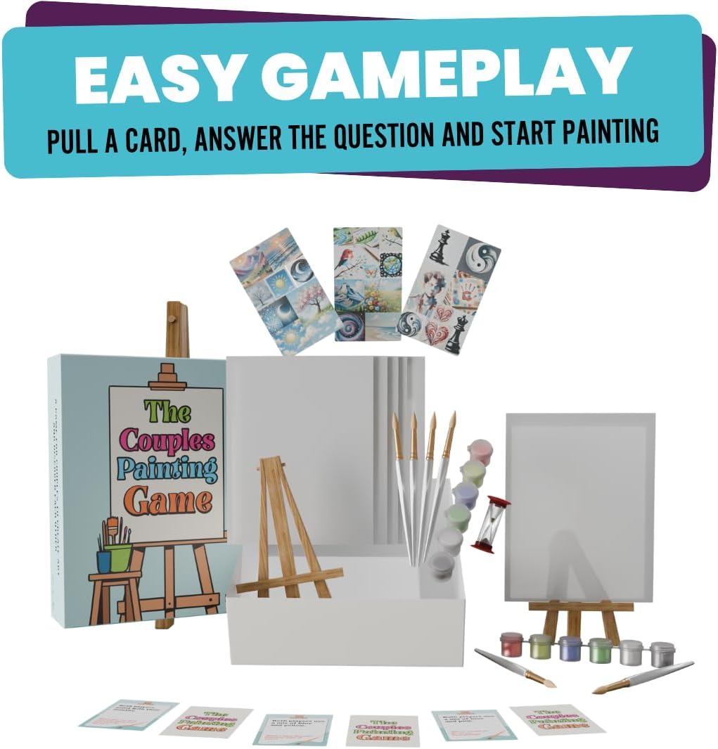 The Couples Painting Game – Date Night Card & Painting Kit | Fun DIY Activity with Prompts, Challenges & Questions for Deeper Connection, Meaningful Games for Adults and Teens, 2 Players