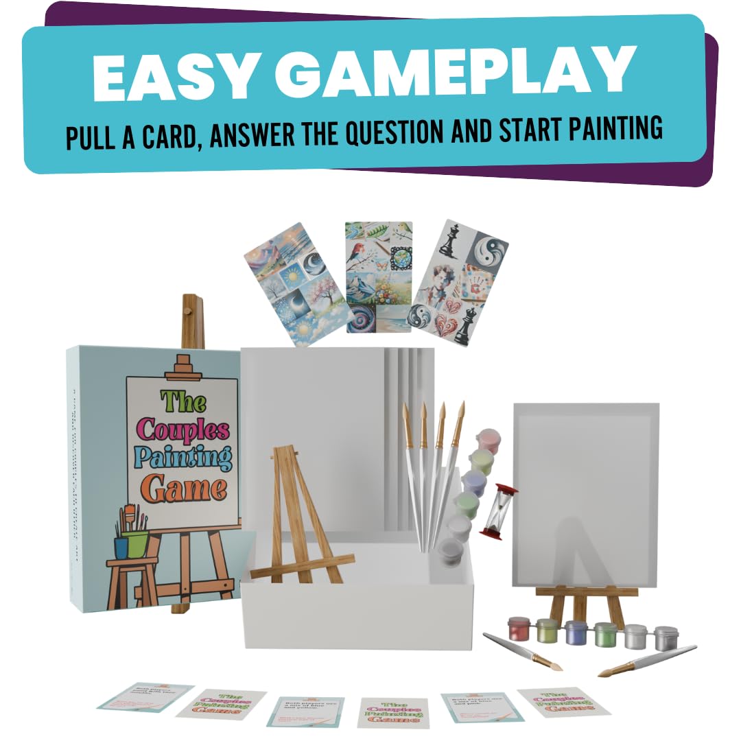 The Couples Painting Game – Date Night Card & Painting Kit | Fun DIY Activity with Prompts, Challenges & Questions for Deeper Connection, Meaningful Games for Adults and Teens, 2 Players