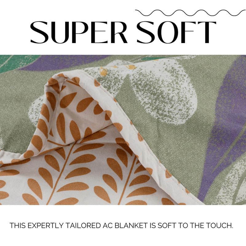 Image of VAS COLLECTIONS Pure Cotton 120 GSM Reversible Soft Lightweight Printed Single Bed Blanket /AC Dohar /Skin Friendly Dohar-152 x 225 cm - Light Green & Beige