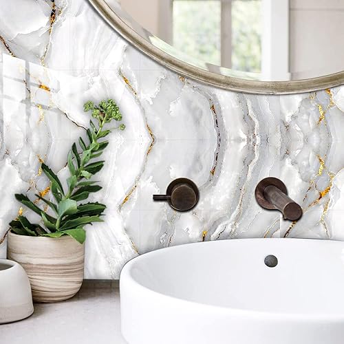 Miniatura 5 de 16 calcomanías de azulejos con patrón de mármol para decoración de cocina y baño, calcomanías para salpicaduras (8 x 8 pulgadas)