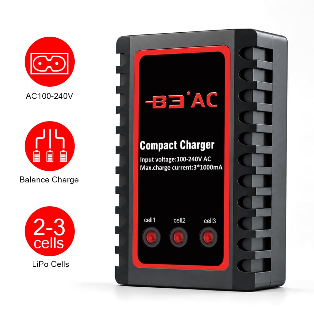 Haisito Caricabatterie Lipo per Pacco Batteria 2S 3S (7,4 V, 11,1 V), Compatto Caricabatterie Rapido Bilanciamento Batteria Caricabatterie (100-240 V) per RC Quadcopter Drone Car Boat