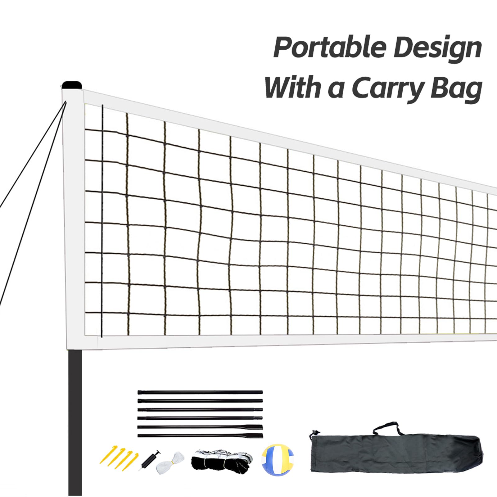 Domary Tragbares Volleyball -Netz -Set mit Carry Bag Beach Volleyball Kit für Hinterhof Parks Strände Sandgrasflächen Im Freien
