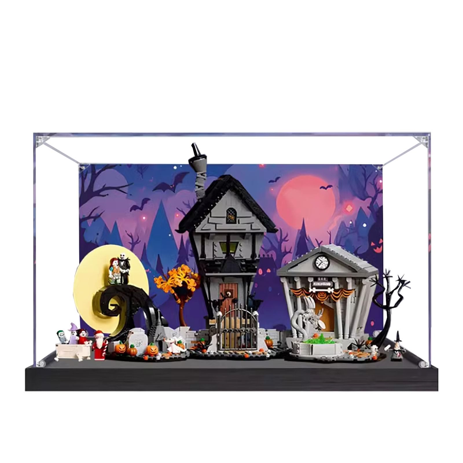 Dustproof Acrylic Display Box for Lego 21351 The Nightmare Before Christmas, Black Painted