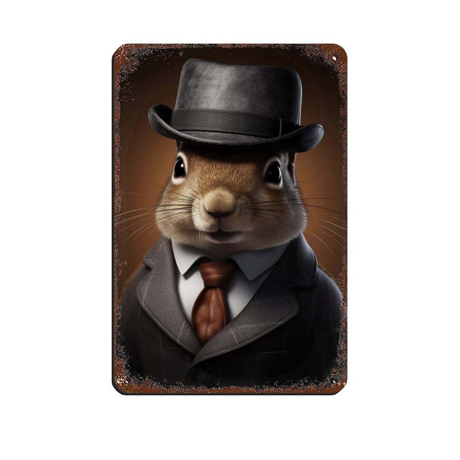 Vintage Squirrel Painting Poster Tin Sign Vintage Metal Pub Club Cafe Bar Home Wall Art Decoration Poster Retro 8x12inch(20x30cm)