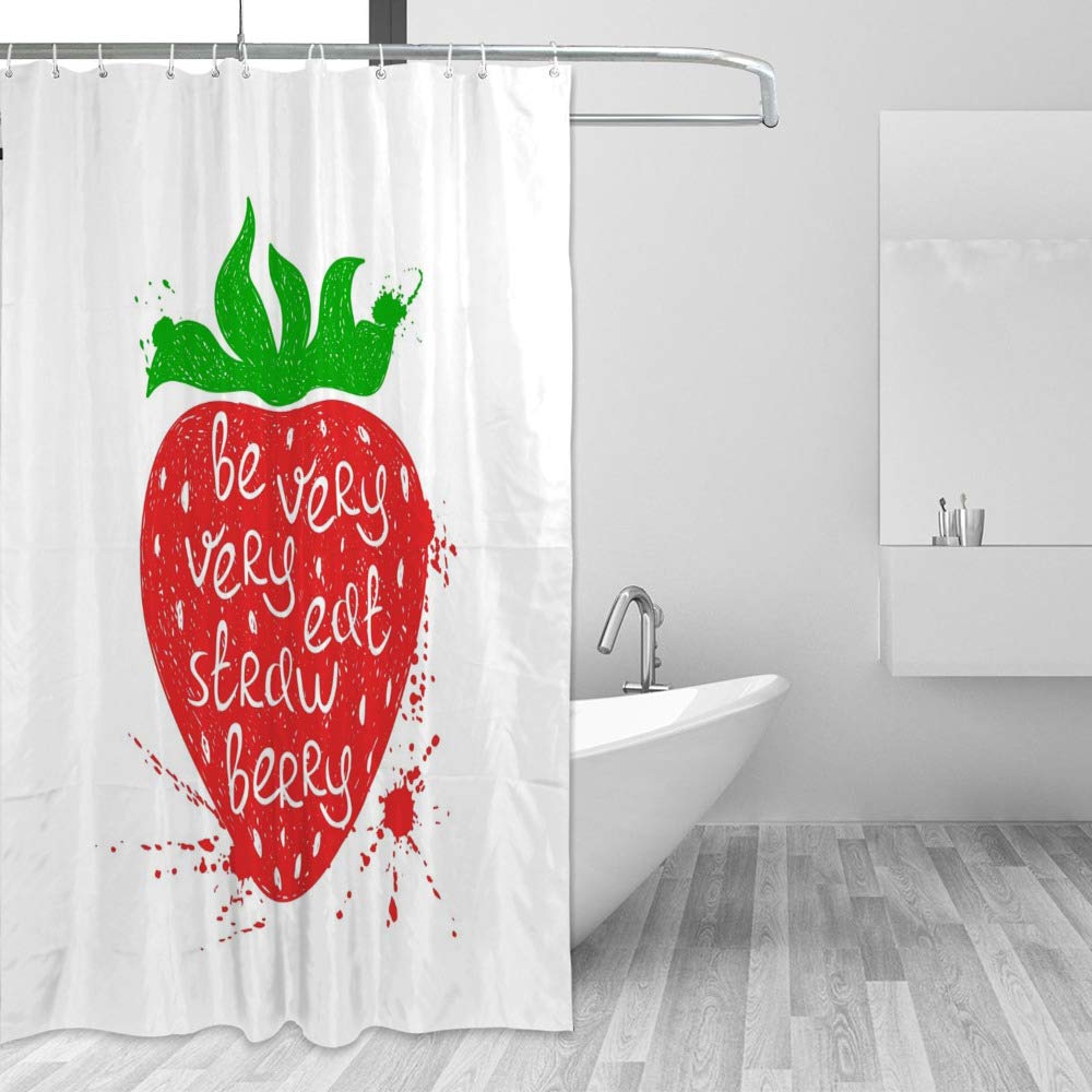 Rideau de douche imperméable tissu polyester motif fraises rouges salle de bain