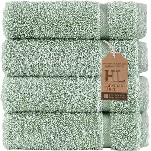 Hammam Linen Washcloth Set Premium Original Turkish Cotton, Hotel Quality for Maximum Softness & Absorbency for Face, Hand, Kitchen & Cleaning (Green, Washcloth Set, 13 in X 13 in)