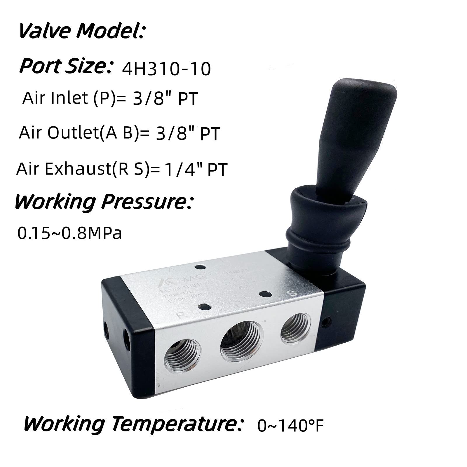 Valvola Pneumatica Manuale A Pulsante 2 Posizioni 5 Vie - Lega Di Alluminio 4R310-10 (G3/8) Per Sistemi Aria
