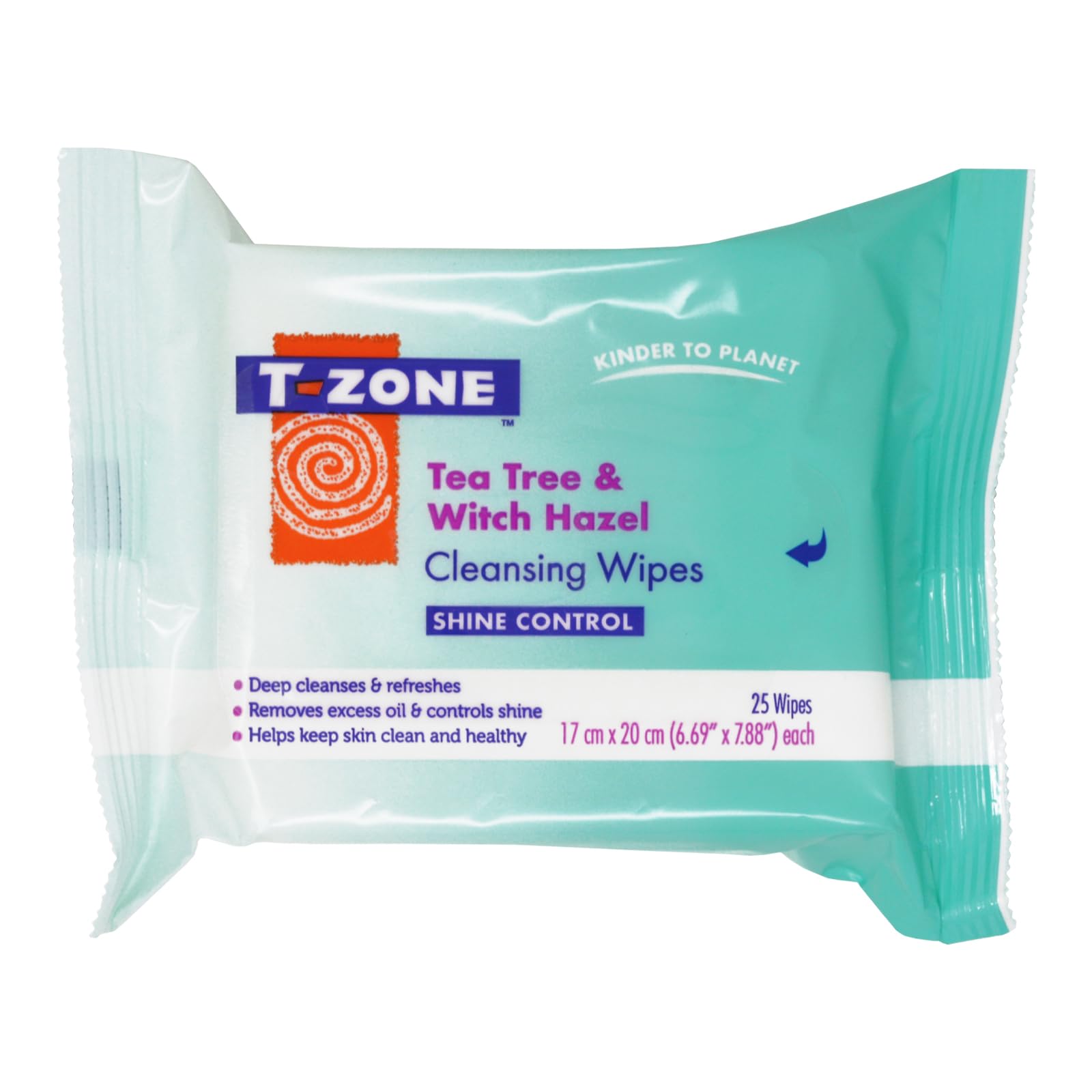 T-Zone Tea Tree & Witch Hazel Biodegradable Cleansing Wipes 25 Pack - Deep Cleansing & Oil-Control Face Wipes - Removes Dirt, Makeup & Impurities for Fresh, Clearer Skin