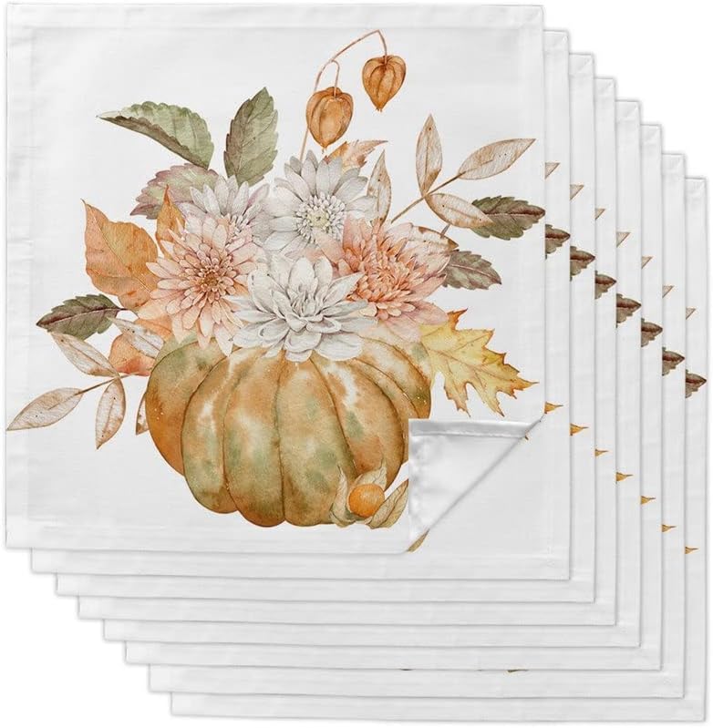 Thanksgiving Flower Leaves Cloth Napkins Set Festive Wedding Decor Tea Towel Kitchen Dinner Table(8pcs)