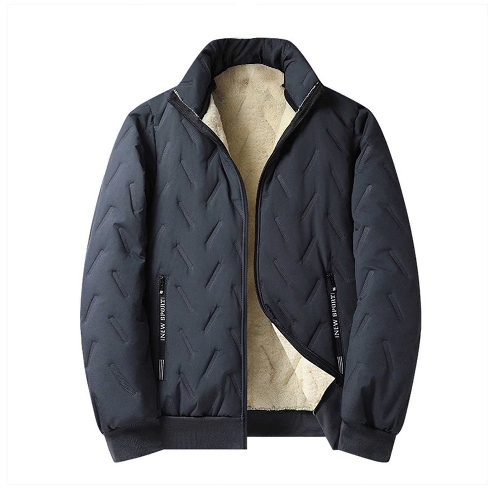 Mens Sherpa Fleece Lined Down Coat Lightweight Thicken Sports Quilted Jacket Winter Warm Jacket L-4XL