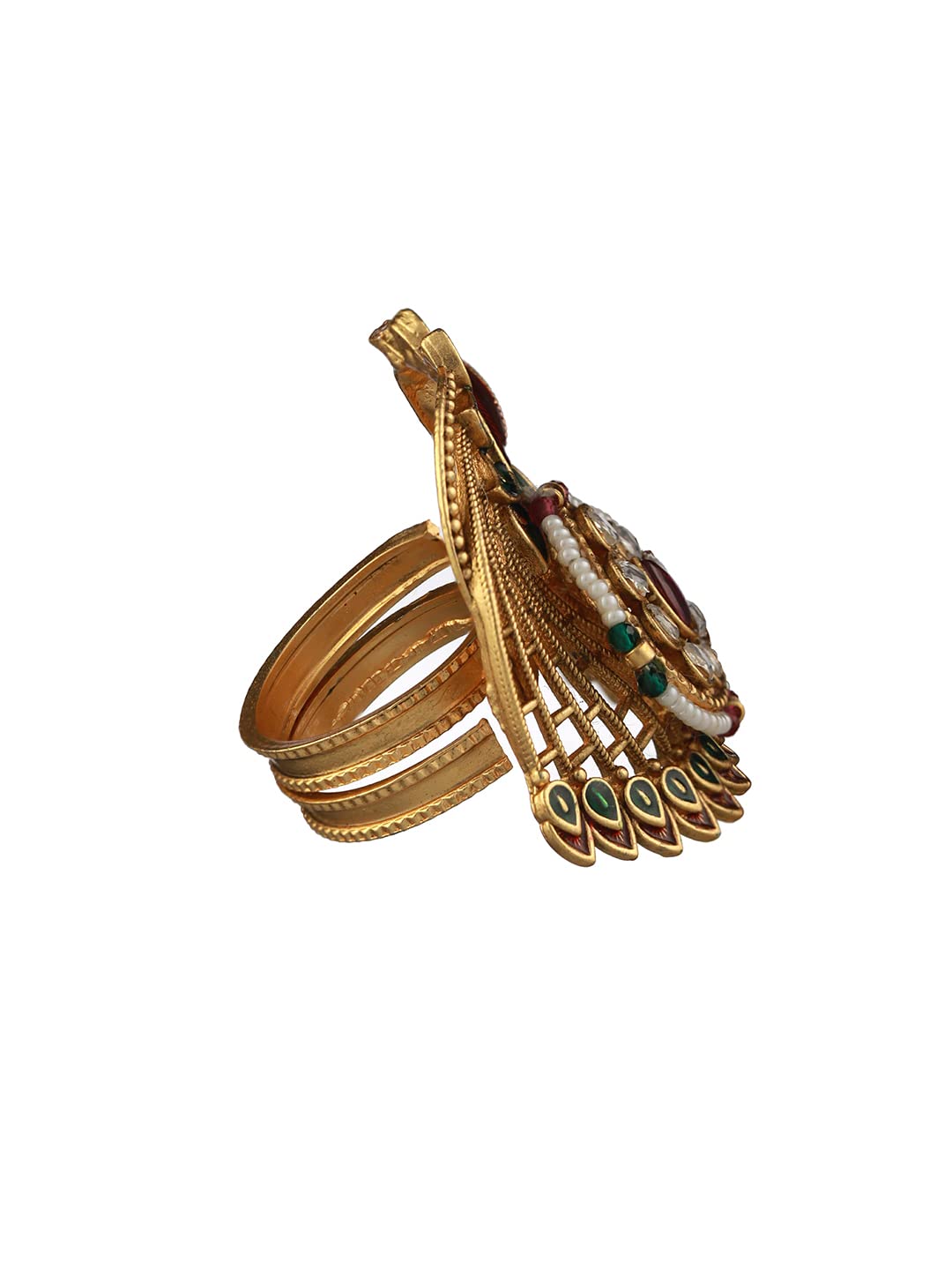 Multicolor Studded Peacock Floral Plated Ring, Statement Piece