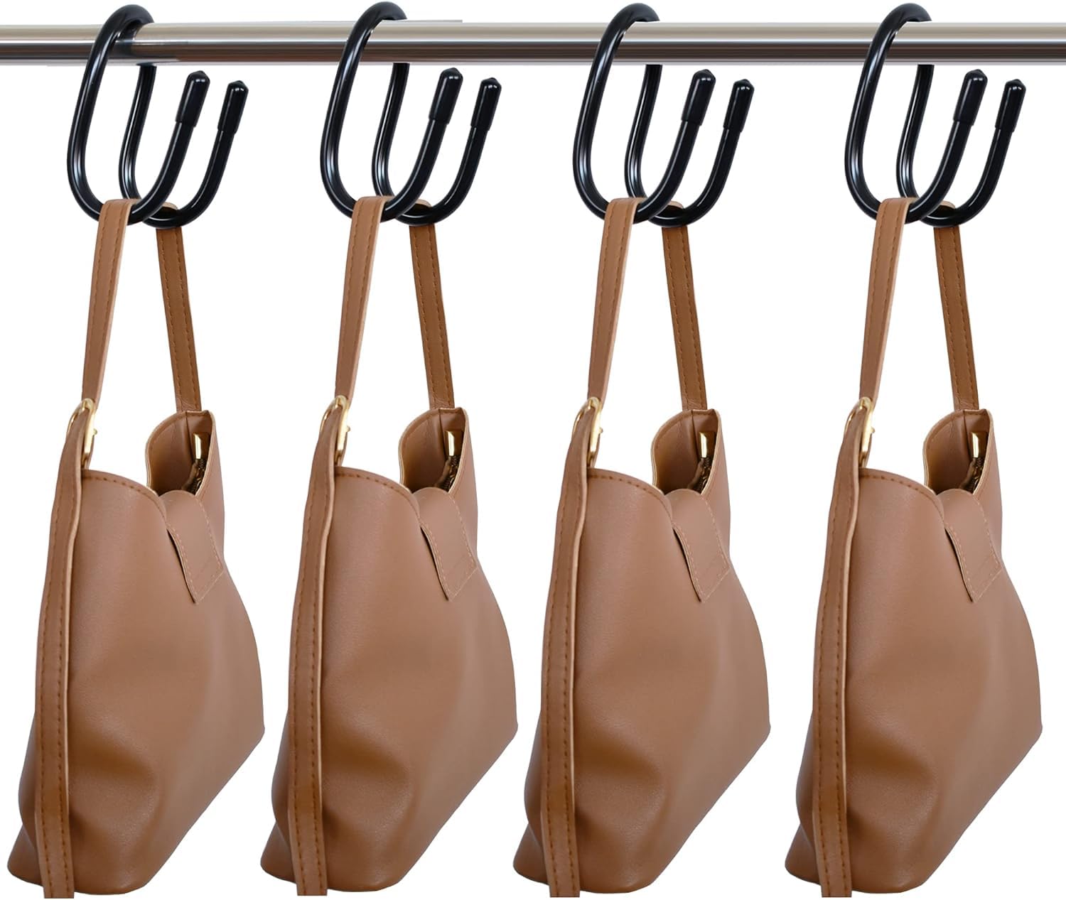 Accurate Trader Backpack Hanger for Closet, Strong Bag Hanger Purse Organizer Hooks, Large Closet Hooks for Hanging Handbags,Belts,Hat,Laptop Backpack,Jeans,Travel Bag Black 4 Pack-image-1