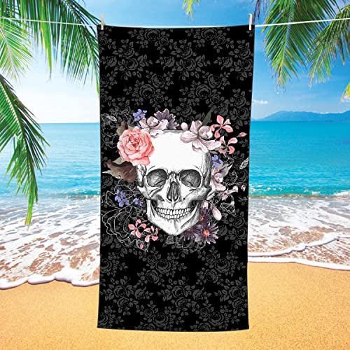 Toalla de Playa y baño con diseño de Calavera, 100% Microfibra Toalla De Playa Microfibra,Calaveras De Decoradas con Toalla De Baño Grande Toalla De Playa Ligera Viajes (A1,90x180 cm)