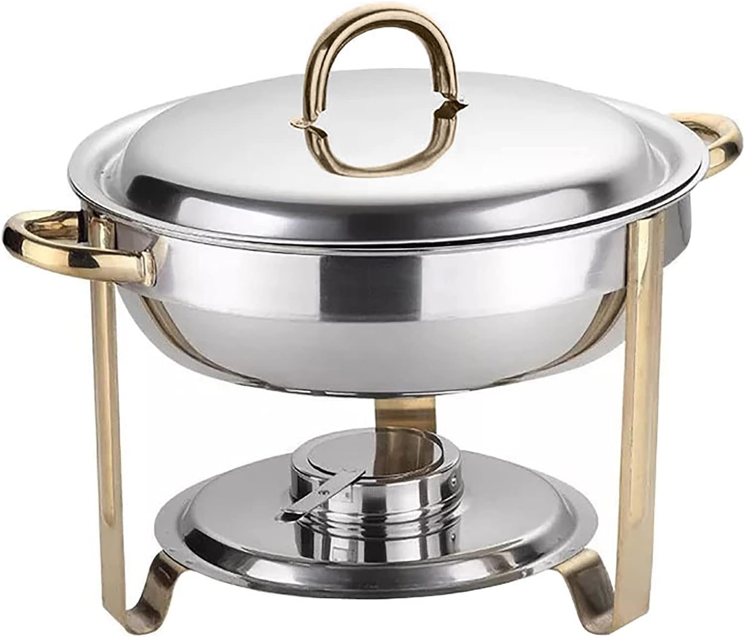 Calentador de Comida Redondo de Acero Inoxidable, Calentador de Alimentos Redondo de 4,5 litros, Calentador de Alimentos Plegable, para Buffet, Catering, gastronomía y Fiestas,A