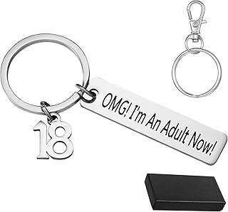 18th Birthday Keyring Gifts for Boys and Girls, 2Pcs 18th Birthday Keyring, 18th"OMG! I'm an Adult Now!" Keychain Present with Gift Box for Birthday Best Friends Daughter Granddaughter