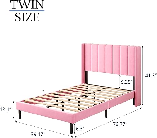 Miniatura 2 de Marcos de Cama Tamaño Doble con Cabecera con Respaldo de Ala, Marco de Cama Plataforma de Fácil Montaje, Soporte de Listones de Madera Resistente,