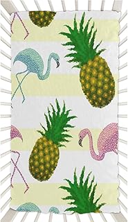 Pineapple Flamingo Stripe Crib Sheets for Boys, Girls Machine Washable Soft Cozy Microfiber Fitted Crib Sheet for Standard Crib and Toddler Mattresses Boys Girls 28x52 Inch