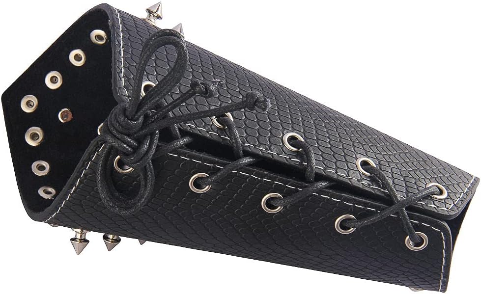 Leather Gauntlet Wristband Wrist Armor Leather Bracers Medieval Vambrace Archery Bracers Viking Guards for Men Women 2PCS