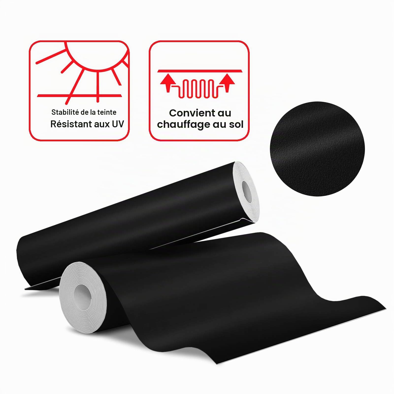 Floordirekt - Revêtement de sol en PVC sur mesure - Noir - 100 x 500 cm - Résistant et facile d'entretien - Design intemporel