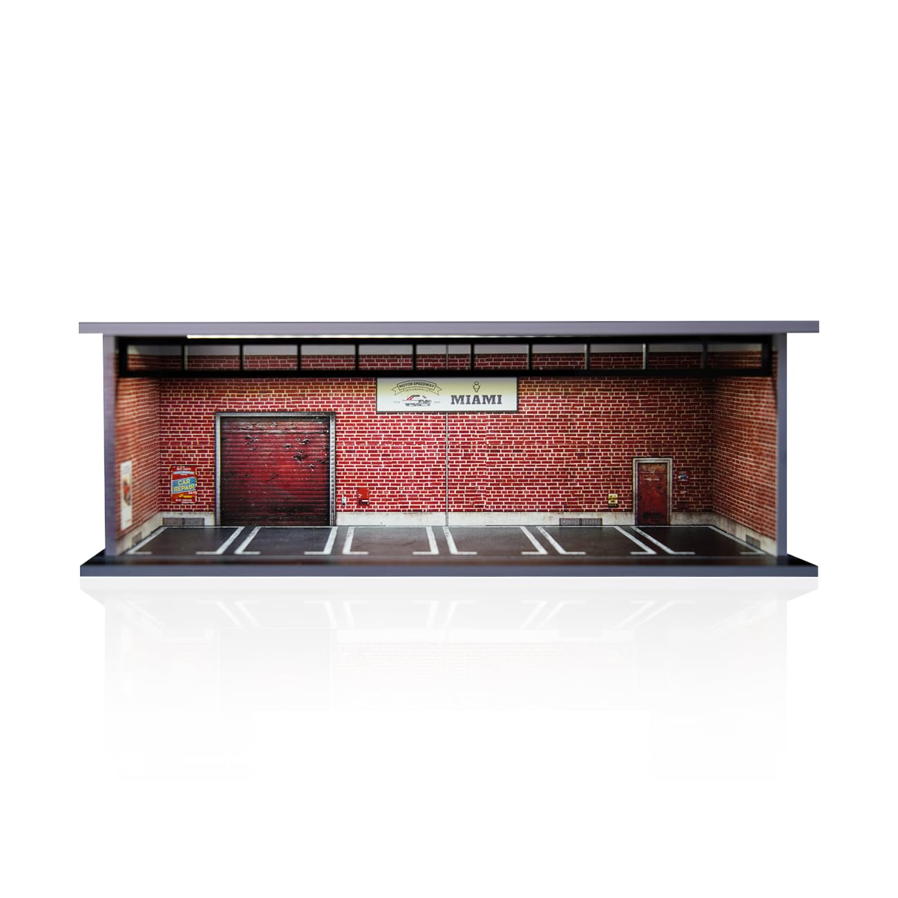 Display Case für Hot Wheels, Diorama 1/64 Skala Auto Garage Modell mit LED-Lichtern und Acrylabdeckung, Stapelbares Auto Parkplatz Modell, Diecast Auto Display Case (Miami)