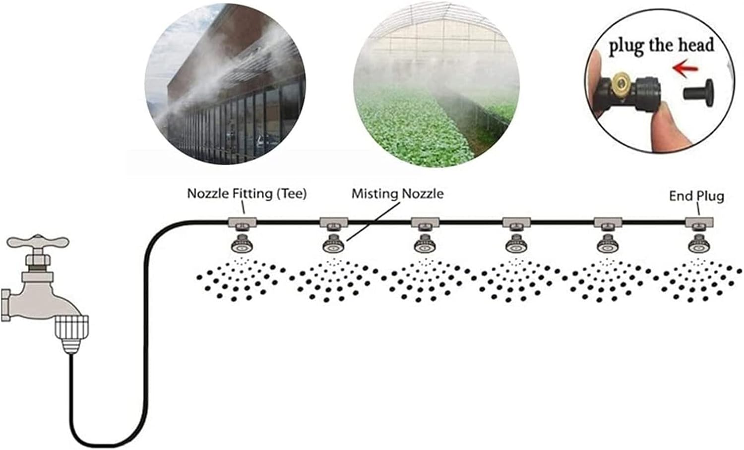 真鍮噴霧器付き屋外ミスト冷却システムキット、パティオミスターミスターシステム屋外パティオ用点滴灌漑システム、庭冷却システムDIY M