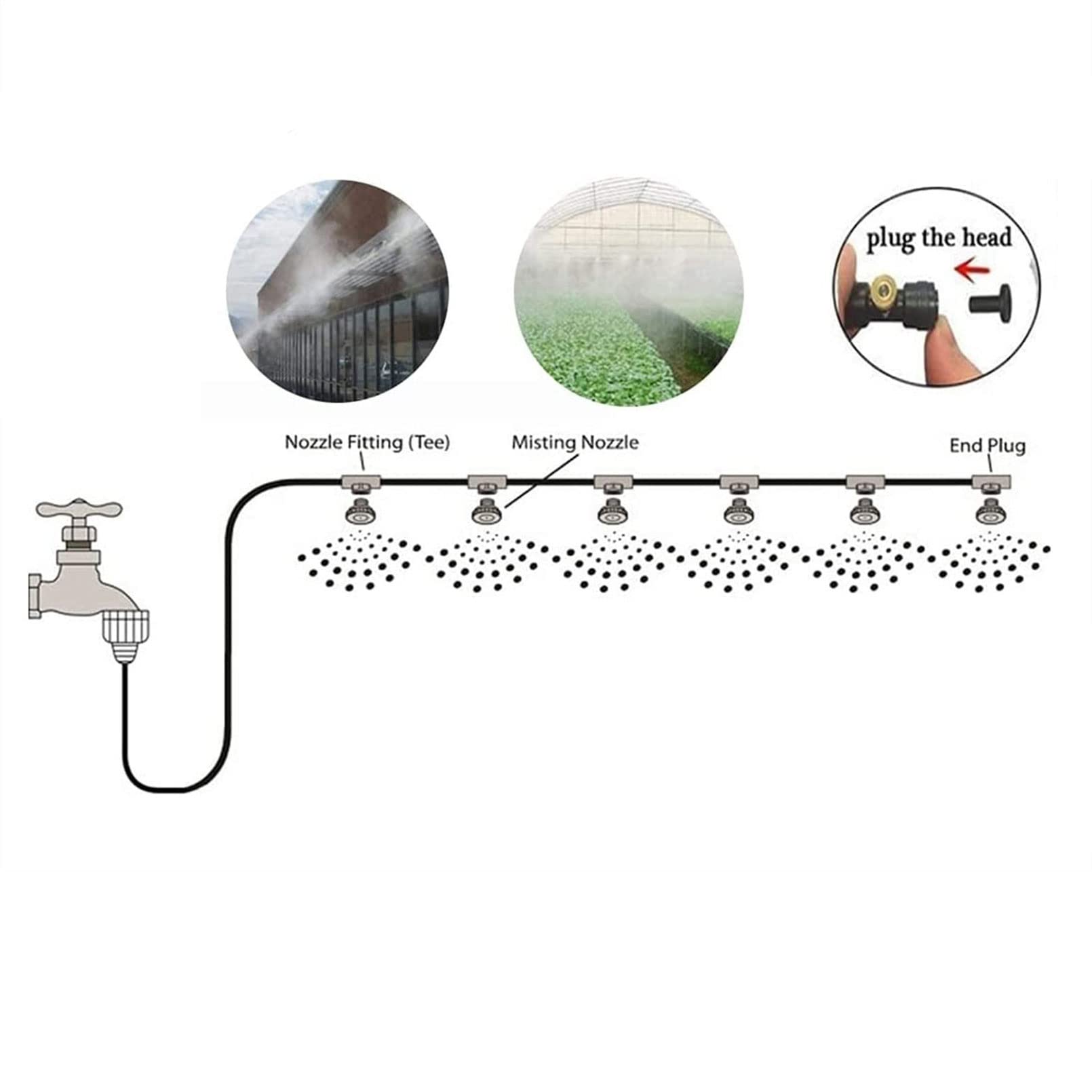 Kit di irrigazione a goccia, Kit sistema di raffreddamento a nebulizzazione for esterni, pompa silenziosa, ugelli in ottone, dimensioni multiple(Without Pump,6m tube+6nozzles)