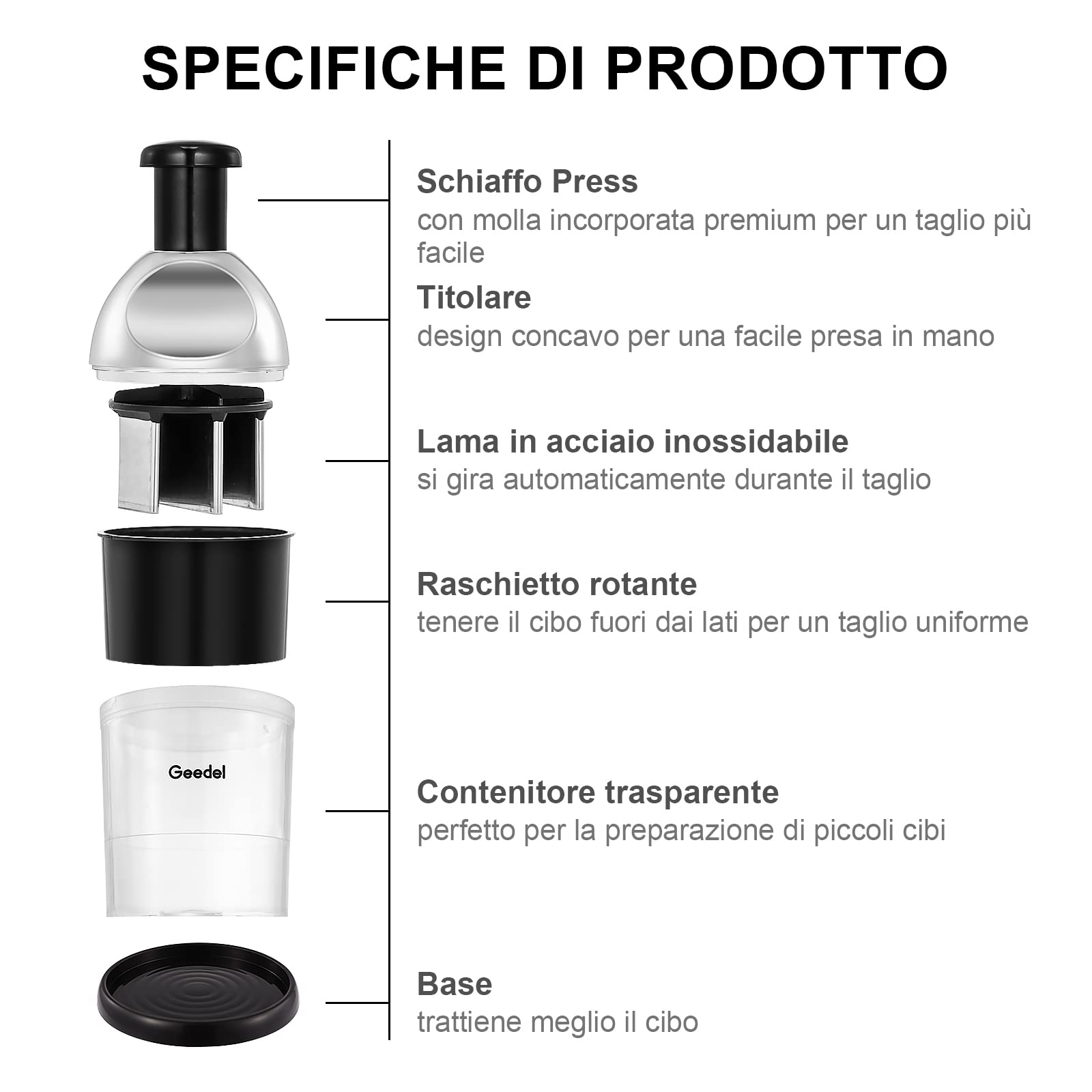 Geedel Tritatutto Manuale, Tritatutto Verdure Slap Chopper Facile da Pulire e Taglio Veloce, Tritatutto per Cipolle per Noci, Aglio, Insalata e Altro