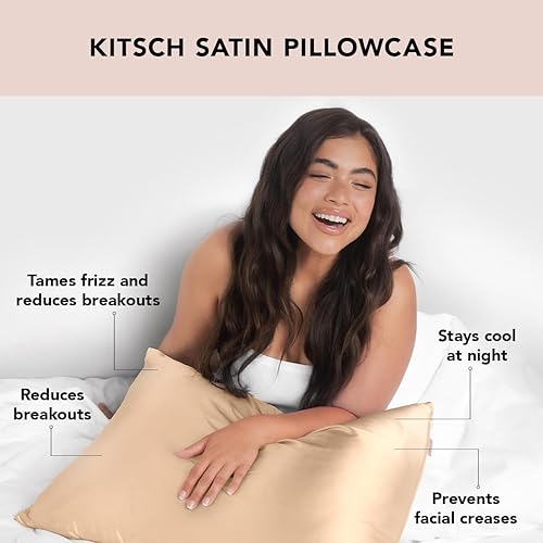 Vista 35 de Kitsch - Funda de almohada de satén con cremallera de tamaño queen/estándar, para el cabello y la piel, funda refrescante más suave que la seda