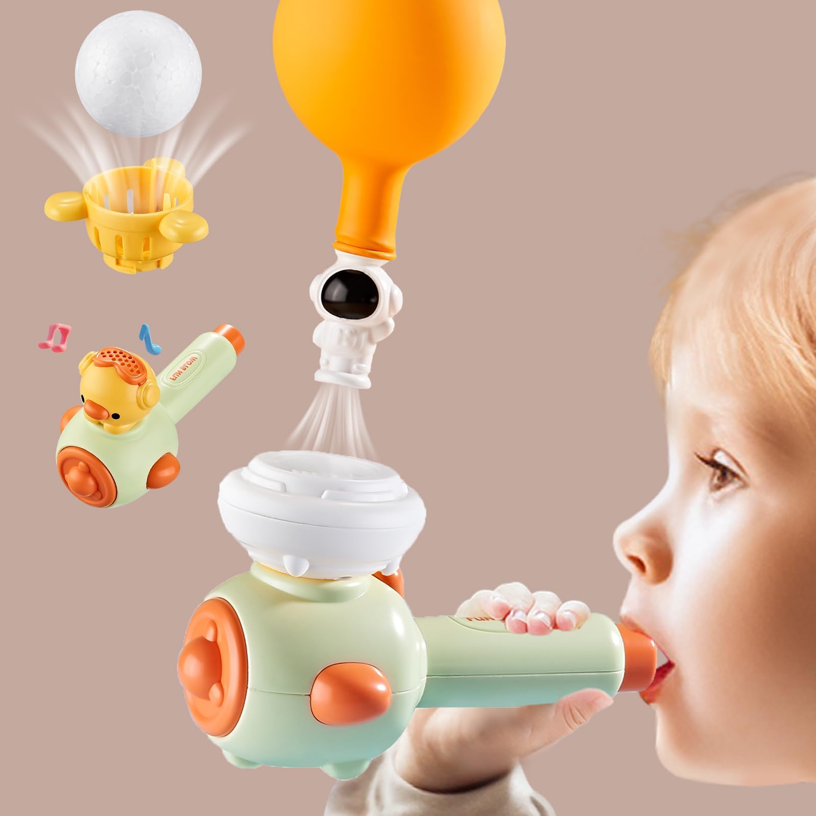 Breathing Exerciser for Kids, Sensory Toys with Whistle, Floating Blow Pipe Balls, Balloon Launcher, Autism Speech Therapy Toys for 3 4 5 6 7 Year Old Boys Girls Gifts- Green