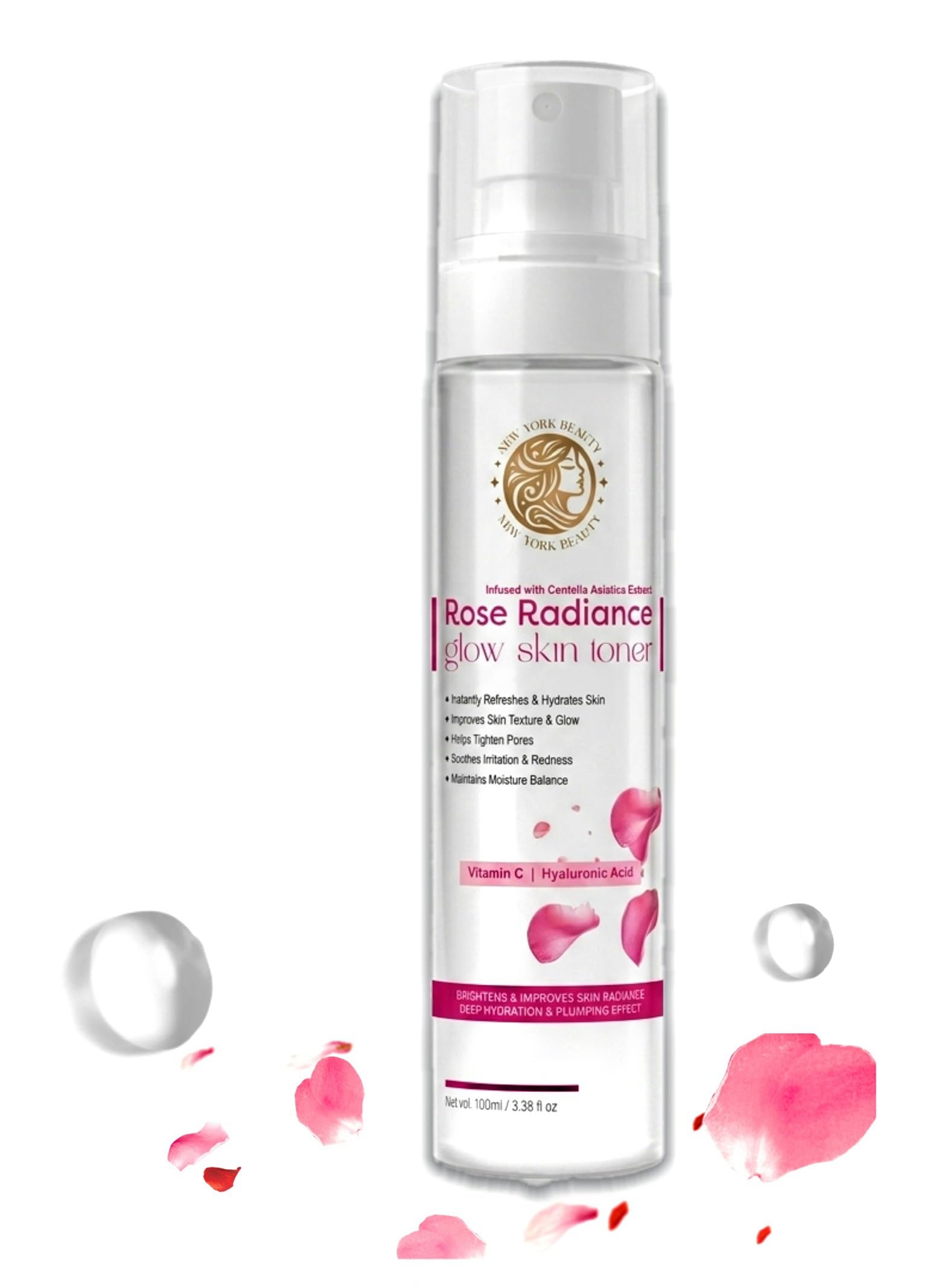 NEW YORK BEAUTYRose Radiance Glow Skin Toner | Vitamin C & Hyaluronic Acid | Infused With Centella Asiatica Extract | BRIGHTENS & IMPROVES SKIN RADIANCE DEEP HYDRATION & PLUMPING EFFECT | Balances pH Levels | Women & Men | 100ml-image-28