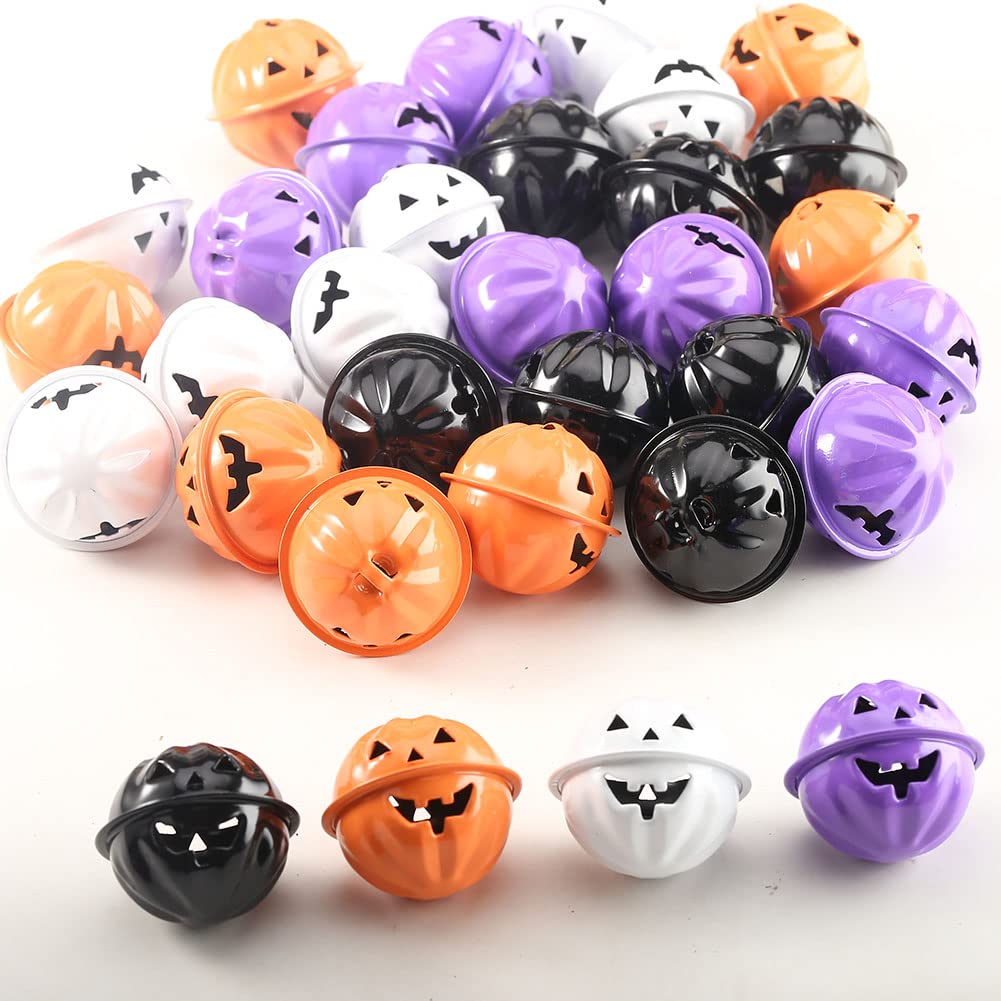 ZsailHalloween Pumpkin Bells 32PCS Pumpkin Shaped 1.6 Inches Jingle Bells Jack O Lantern Face Design for Party Decorations Craft Holiday Decor