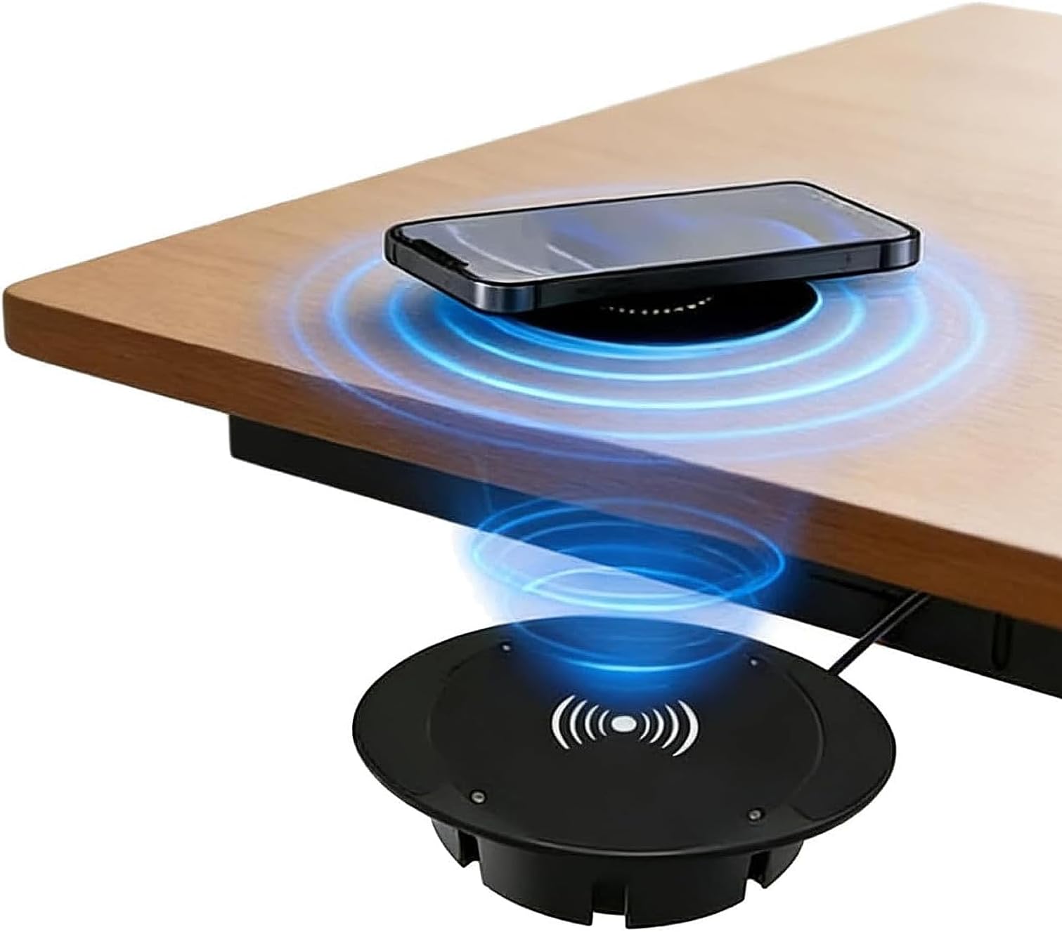 Invisible Under Desk Wireless Charger, 10W Fast Charging Pad with Long Distance Magnetic Compatibility for Desk, Table, Nightstand, Office, and Home – Works with Enabled Phones (1 Pcs)